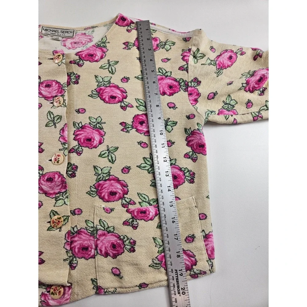 Vintage 90s Michael Simon USA Floral Tapestry Knit Cotton Cardigan Top Size M